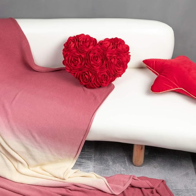 JWH Heart Flower Throw Pillow Covers Decorative Floral Shaped Accent Cushion Soft Pillowcase for Sofa Couch Living Room Bed Chair 14x16 Inches Red
