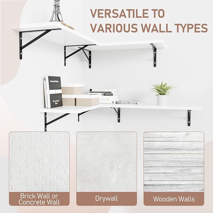 Kaboon 45 inch Long 10 inch Deep Floating Shelves for Wall Set of 2, Large Open Shelves Wall Mounted, Space Saving Home and Commercial Use, White