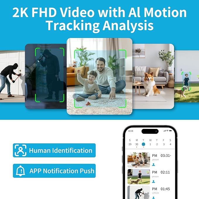 2K Pan/Tilt Security Camera, Smart WiFi Indoor Cameras for Home Security with AI Motion Detection, Dual-Band Wi-Fi (5G/4G) Camera with Phone App, 2-Way Audio, 24/7, Siren, TF/Cloud Storage (Blue)
