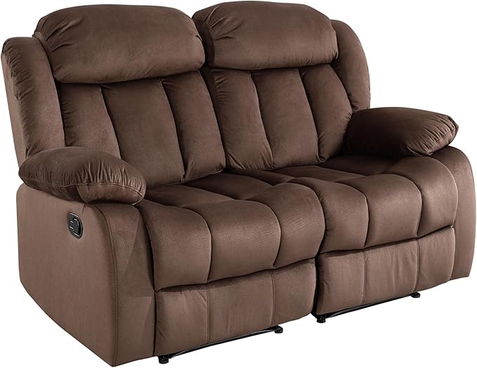 EBELLO Wall Hugger Reclining Loveseat, Classic and 2 Seat Recliner Couch with Overstuffed Arms and Back for Living Room, Bedroom, Daul Recliner Loveseat, Brown