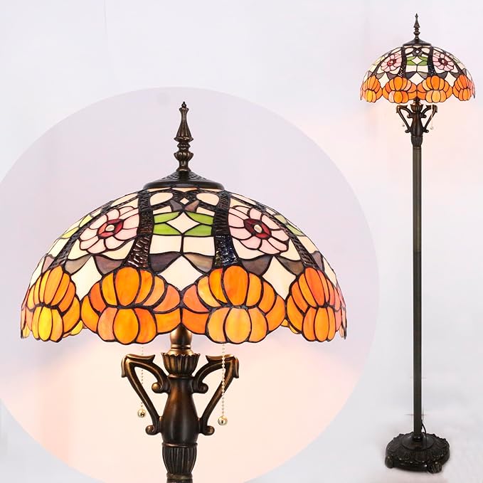 Tiffany Floor Lamp Stained Glass Standing Reading Lamp 16X16X66 Inches Antique Pole Corner Light for Bedroom Living Room Home Office (Yellow Flowers)