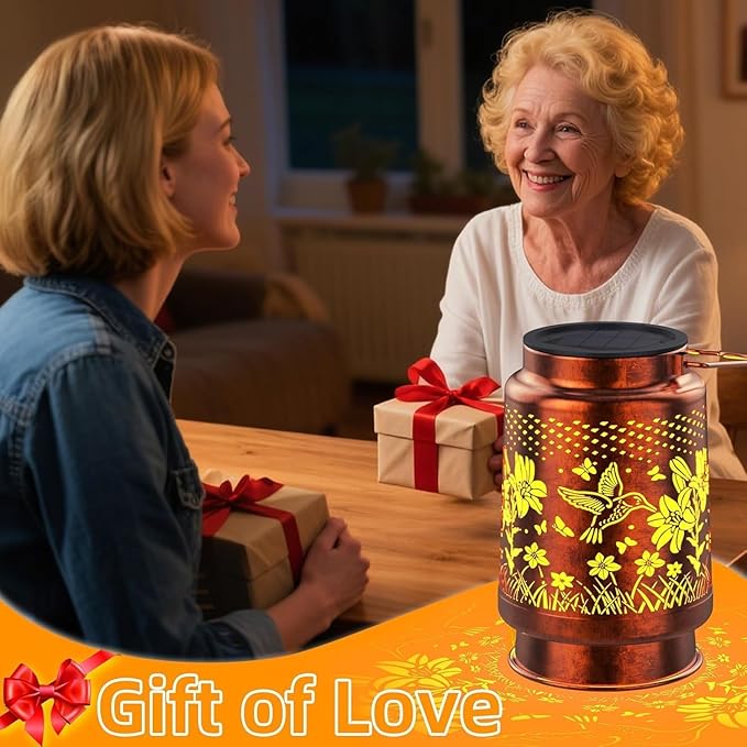 Solar Lanterns Outdoor Waterproof Hummingbird Gifts, Birthday Gifts for Women Mom Grandma, Garden Decor Lanterns Decorative Outdoor for Yard, Patio, Porch, 2 Pack