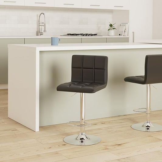 Leopard Bar Stools, Modern PU Leather Adjustable Swivel Bar Stool with Back, Set of 2 (Grey)