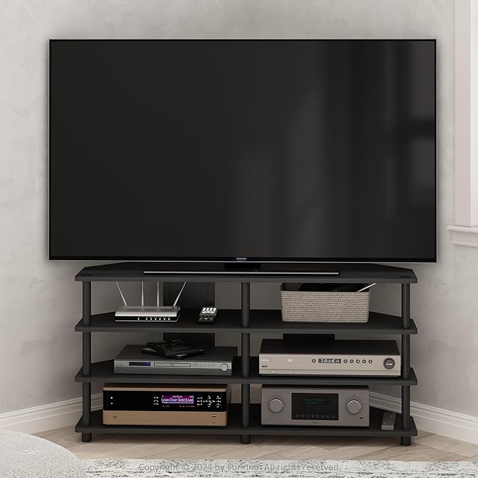 Furinno ECON TV Stand, 4-Tier Corner Entertainment Center, TV Console for TV up to 55 Inch, Easy Assembly, for Living Room, Bedroom, Blackwood