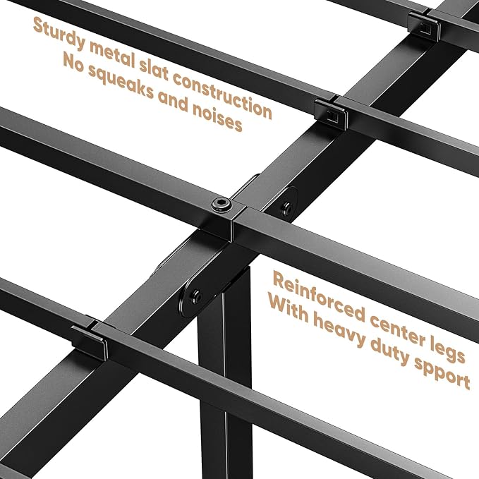 DUMOS King Size Bed Frame - Metal Platform Bed Frames Mattress Foundation with Steel Slat Support, No Box Spring Needed, Storage Space Under Base, Easy Assembly, Black