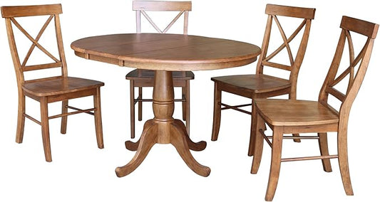 IC INTERNATIONAL CONCEPTS 36" Solid Wood Round Extension Dining Table with 4 Chairs in Oak