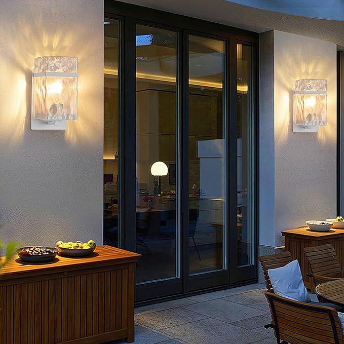 Outdoor Wall Light, White Exterior Waterproof Lanterns,Porch Sconces Wall Mounted Lighting with E26 Sockets & Glass Shades, for Garage,Doorway,Patio,Front Door