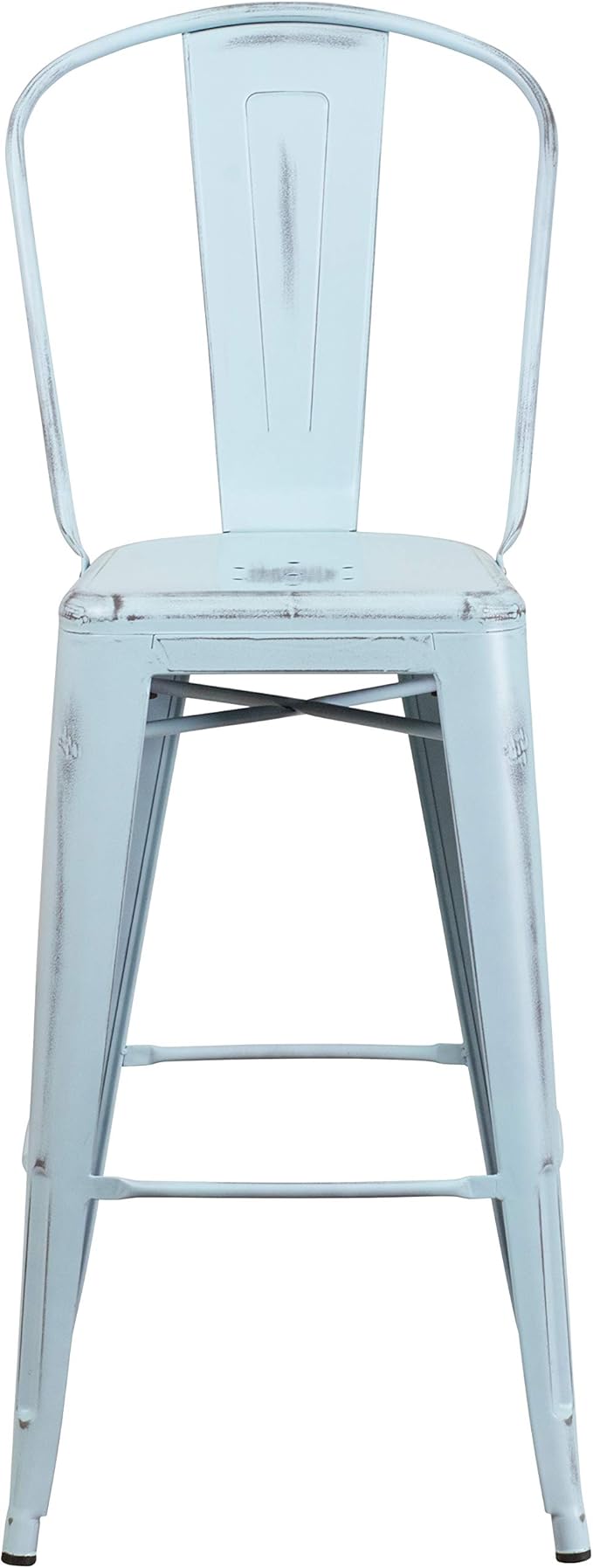 Flash Furniture Blake Commercial Grade 4 Pack 30" High Distressed Green-Blue Metal Indoor-Outdoor Barstool with Back