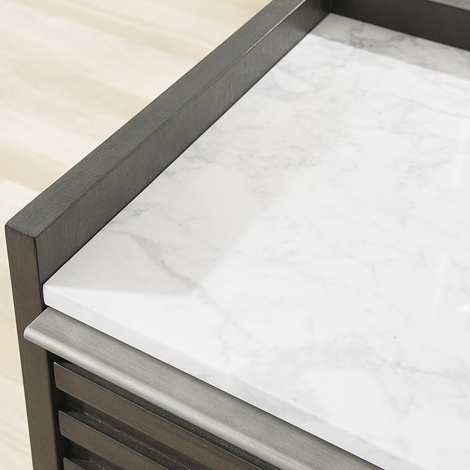 Signature Design by Ashley Arkenton Contemporary Nightstand with Marble Tabletop, White & Dark Brown