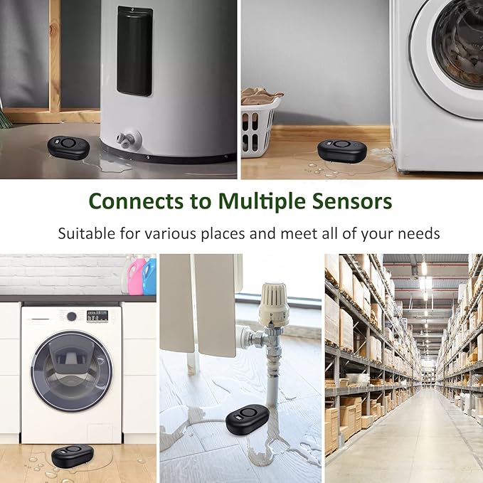 Water Leak Detector Sensor Alarm: Home Water Flooding Monitor Smart Sink Overflow Monitoring Adjustable Wet Moisture Alert Pipe Leakage Drip Detection Warning for Basement Floor (3 Sensor)