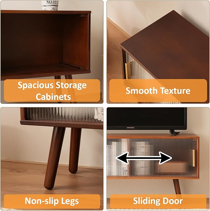 Bamboo TV Stand Entertainment Center, Mid-Century Modern Television Stand for 50-55 inch TVs, Rustic Brown Media Console Table, Open Storage Shelves for Living Room, Bedroom and Home Decor