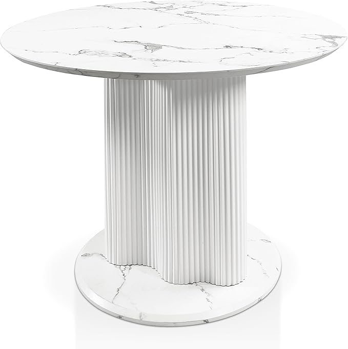 Homes: Inside + Out Elara Modern 39-inch Round Dining Table with Fluted Pedestal Base, Seats up to 4, for Home Kitchen, Living Room, White