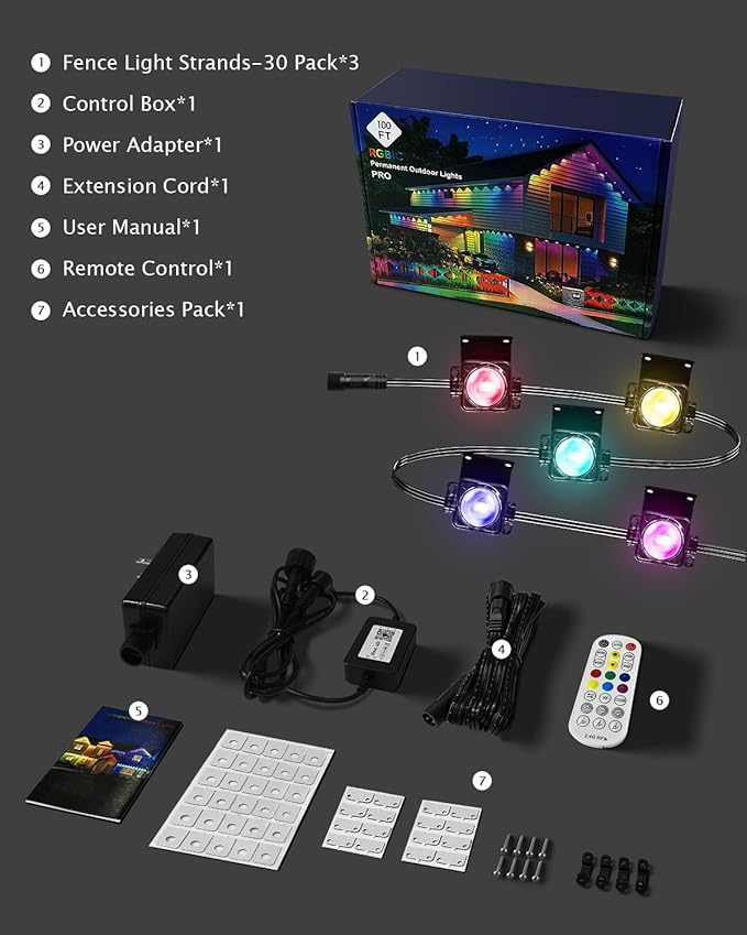 Permanent Outdoor Lights Pro,150ft RGB+IC Smart Outdoor Decor,App/Remote,Christmas,Halloween,Multi Scene Modes,IP67 Waterproof,Eaves Light with Daily & Holiday Party Decor,House Roof Lighting