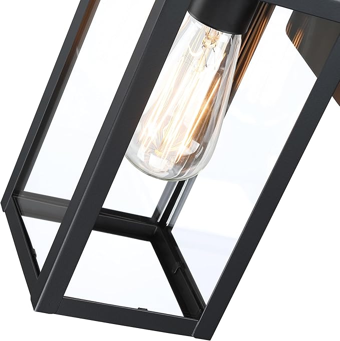 12” Black Wall Sconce Lights-12 Inch Outdoor Wall Light,Exterior Sconce Steel and Glass Outdoor Porch Light, Black Lantern for Front Porch Garage Balcony