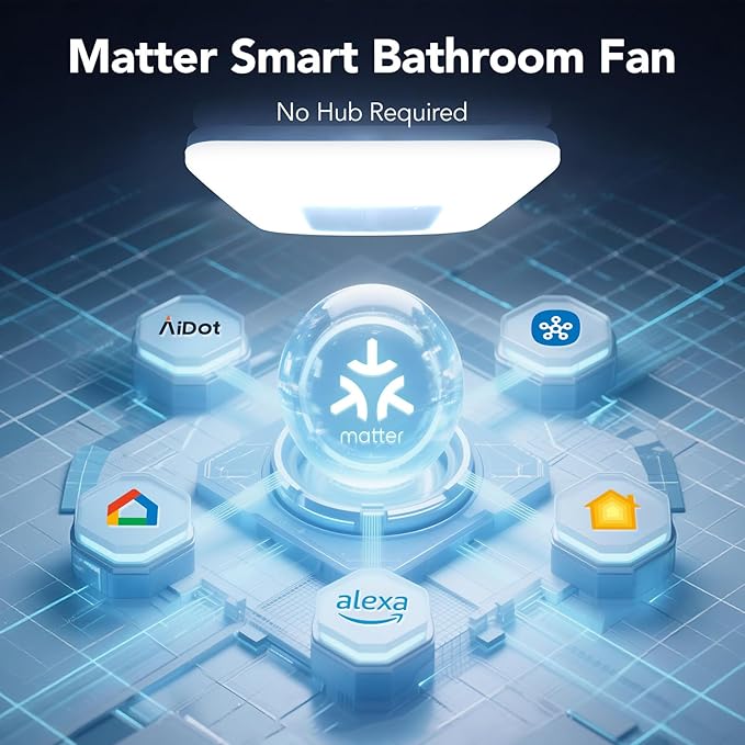 OREiN Matter Smart Bathroom Fan with Light – Humidity Sensor & Dual Bluetooth Speakers, 130–160 CFM Ventilation, Ultra-Quiet 1.0 Sone, Tunable White & Custom RGB, Works with Alexa & Google Home