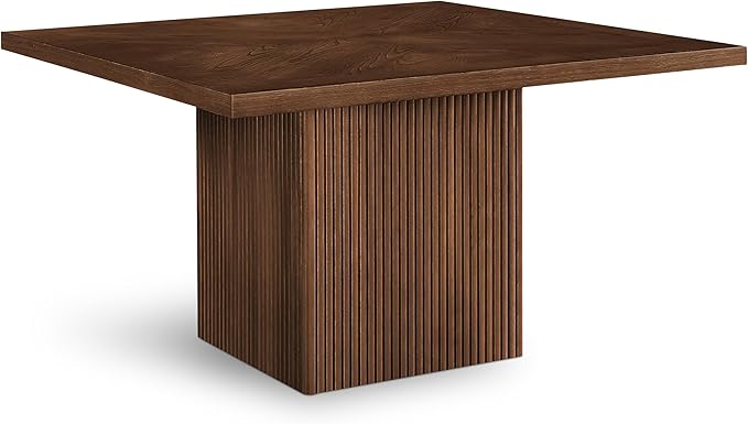 Meridian Furniture 729Brown-T Belinda Collection Mid-Century Modern Dining Table, Solid Wood Base, Brown Finish Oak Wood Veneer MDF Top, Square Top, Fluted Base, 54" W x 54" D x 31" H, Brown