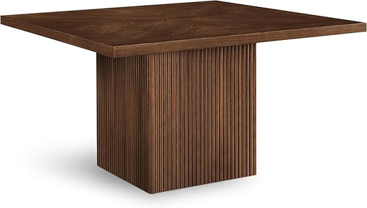 Meridian Furniture 729Brown-T Belinda Collection Mid-Century Modern Dining Table, Solid Wood Base, Brown Finish Oak Wood Veneer MDF Top, Square Top, Fluted Base, 54" W x 54" D x 31" H, Brown