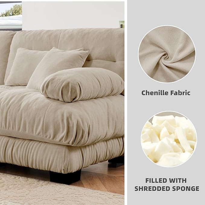 173.2" U-Shaped Cloud Couch, Oversized Modular Sectional Sofa, Deep Seat Cloud Boneless Couch, 4-Seat Modular Sectional Sofa with 2 Ottoman or Living Room,Bedroom and Apartment, Light Coffee