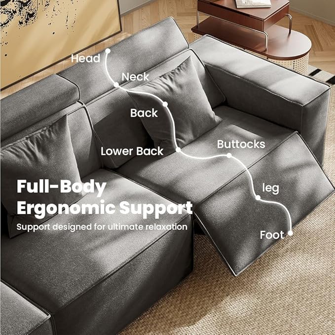 110" Power Sofa L-Shaped Couch,Modular Sectional Couches for Living Room,Modern Large Sofa with Recliners,Comfy Velvet Cloud Couch with Deep Seat,Pet Friendly for Home Office(Dark Grey)