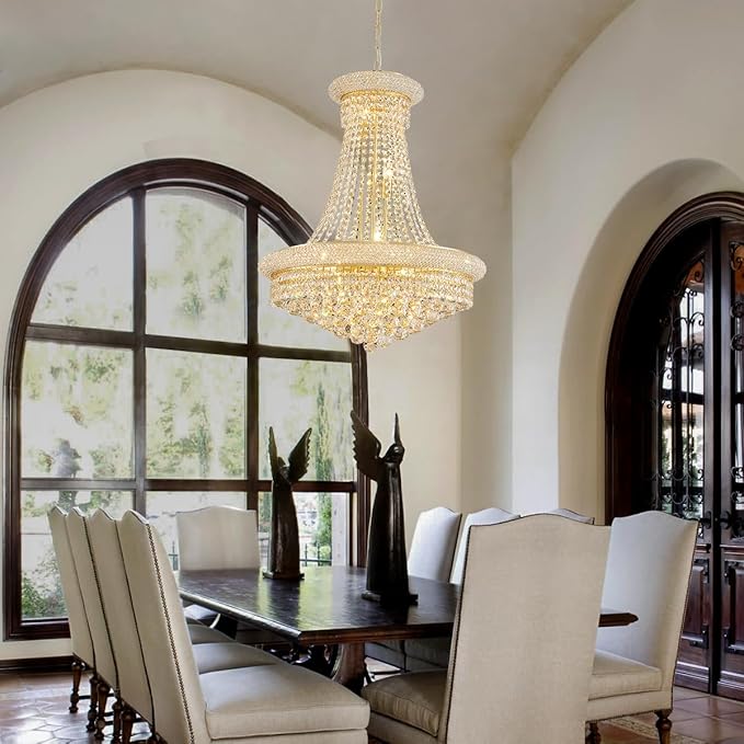 Gold Modern Crystal Chandeliers Diameter 23.6" Empire Crystal Chandeliers, 11-Lights Foryer Chandelier for High Ceilings Living Dining Room Entryway Hallway