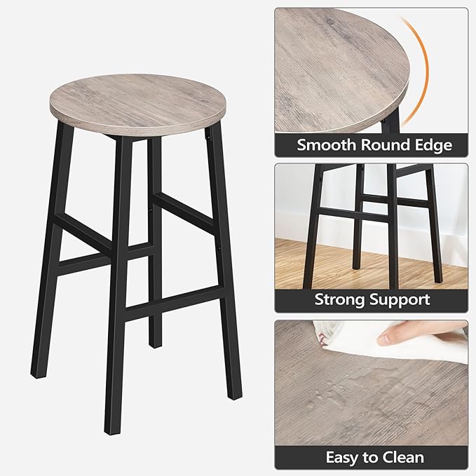 Bar Stools, Set of 2 Round Bar Chairs with Footrest, 24.4 Inch Kitchen Breakfast Bar Chairs, Industrial Bar Stools, Easy Assembly, for Dining Room, Kitchen, Greige BAHG0201Z (Pack of 3)