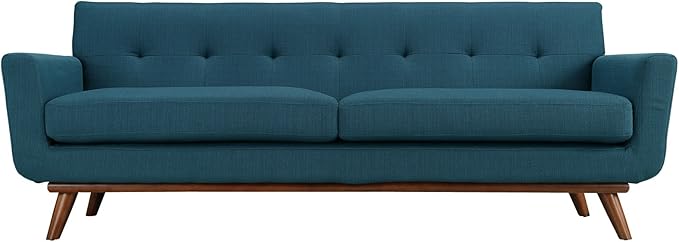 Modway Engage Mid-Century Modern Upholstered Fabric Sofa in Azure