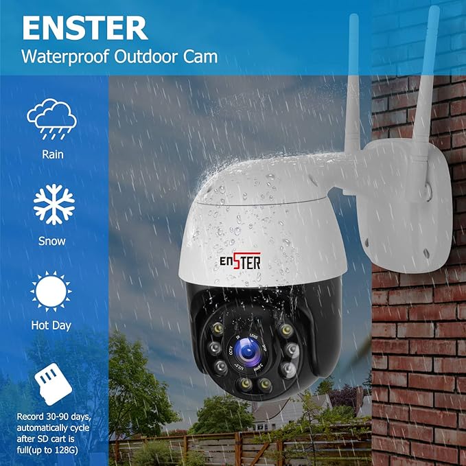 ENSTER 4K Outdoor Compatible Onvif - 4LED Smart Night Vision, AI Human/Vehicle Detection, IP66 Metal Housing