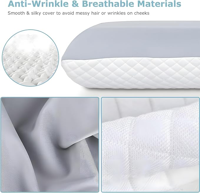 Memory Foam Pillow Queen Size, Cooling Bed Pillow for Sleeping – Medium Firm Neck & Shoulder Support, Slow-Rebound Comfort, Double-Sided All-Season Design, Washable Cover (White & Gray)