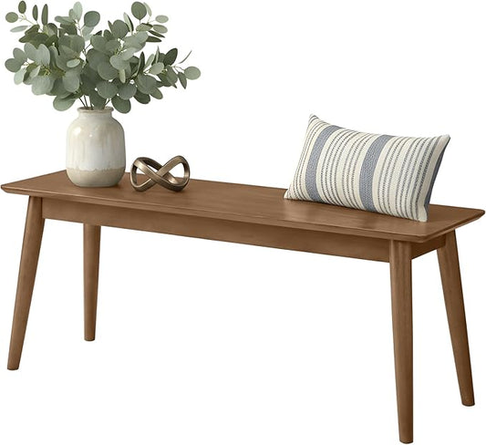 Alaterre Furniture Calais Dining – Mid Century Modern 46-Inch Solid Wood Dining Bench – Entryway Bench with Minimalist Design for Entryway, Dining Room, Kitchen, or Bedroom (Pecan Finish)