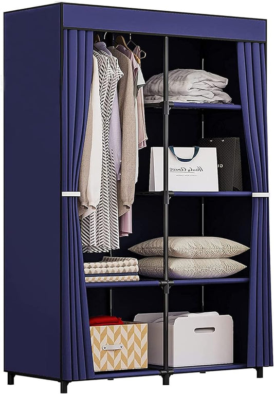 36 Inch Portable Wardrobe Closet Clothes Organizer with Metal Shelves and Dustproof Non-Woven Fabric (Blue)