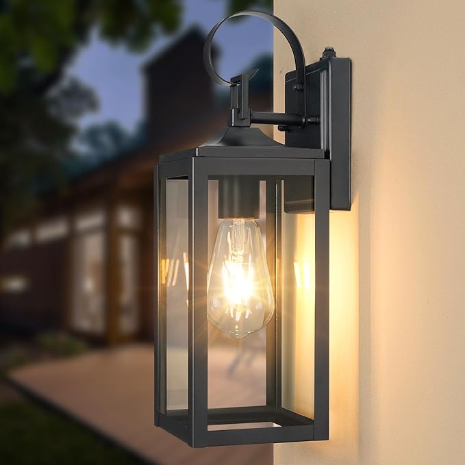 OKELI Dusk to Dawn Outdoor Lighting Fixture Wall Sconce,Front Porch Light,Outdoor Wall Sconces Rust-Proof Light,Garage Waterproof Wall Light(Black, 16")