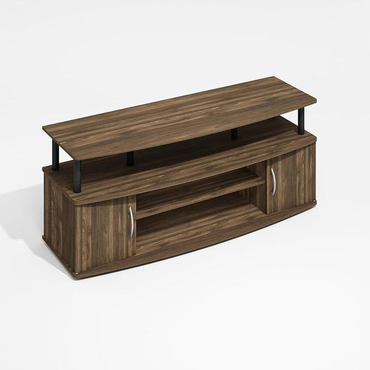 Furinno Jaya TV Stand, Entertainment Center, TV Console, for TV up to 55 Inch, with 2 Doors and Cable Management Holes, for Living Room, Bedroom, Brown Walnut