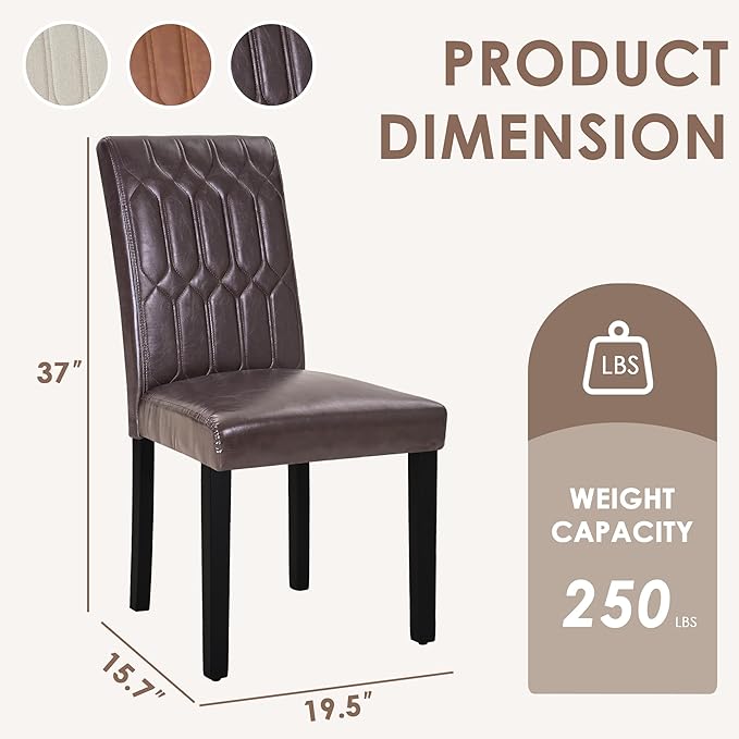 VECELO Upholstered Dining Chairs Set of 4, Modern PU Leather Accent Parsons, Solid Wood Legs w/Rubber Footpads, for Living Room Kitchen, Coffee