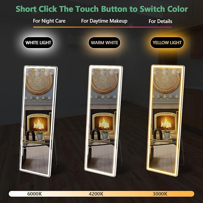 Alpen 64"x21" Full Length Mirror with LED Lights, Lighted Full Body Mirrors, Aluminum Frame Mirror with Dimming & 3 Color Lighting, Hanging Mounted Mirrors for Bedroom Dressing Room Cloakroom