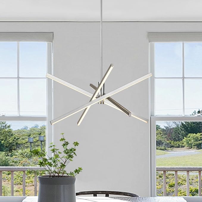Y'INSP Modern Sputnik Chandeliers, Brushed Nickel Dining Room Light Fixture, LED Linear Pendant Light for Kitchen Island Bedroom Living Room Entryway, LED Embedded Pendant Lighting Fixture