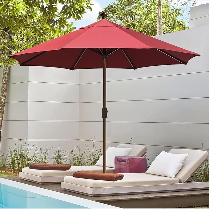 EliteShade USA 10-Year-Non-Fading 10Ft Market Patio Umbrella, UPF 50+ UV Protection Performance Sun Umbrella, Heavy Duty Commercial Grade Outdoor Table Umbrella with Crank & Tilt, Windproof Vented Top for Garden, Pool, Deck and Outdoor Playsets, Burgundy