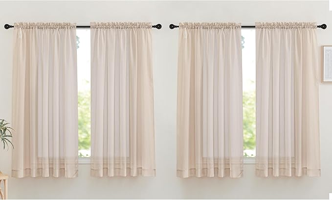 NICETOWN Taupe Sheer Curtains for Bedroom, Rod Pocket Voile Sheer Airy & Lightweight Window Treatments with Light Filtering for Living Room, W60 x L63, 4 Panels