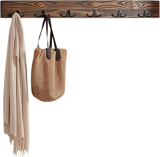 Alaterre Furniture Pomona Entryway Organizer – Modern Rustic 48-Inch Wall Mounted Coat Rack with 6 Hooks – Solid Wood and Space Saving for Jackets, Scarves & Bags in Mudroom or Hallway (Rustic Brown)