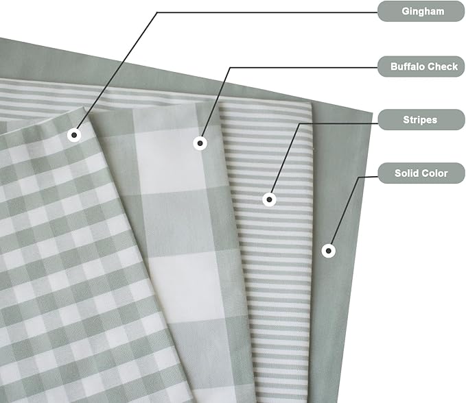 HOPLEE Farmhouse Sage Green Fall Pillow Covers 24x24 Cushion Cover with Buffalo Plaid, Solid Sage Green, Striped and Gingham Plaid Design 24x24 inch,4 Pack
