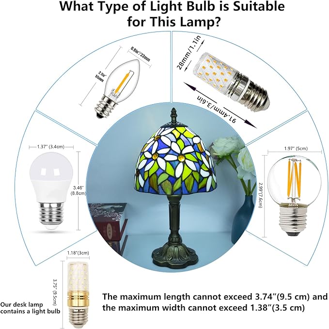 Crefotu Tiffany Style Table Lamp, 3 Color Temperatures Bedside Lamp, 8 Inch Stained Glass Desk Light for Home Office Bedroom Living Room (White Petal Pattern)