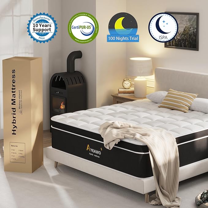 12 Inch Twin Size Mattress, Cooling Gel Memory Foam Hybrid Mattress Twin Size in a Box, Quiet Pocket Springs, Breathable & Skin-Friendly Fabric, Medium Firmness, 365-Night Trial, CertiPUR-US