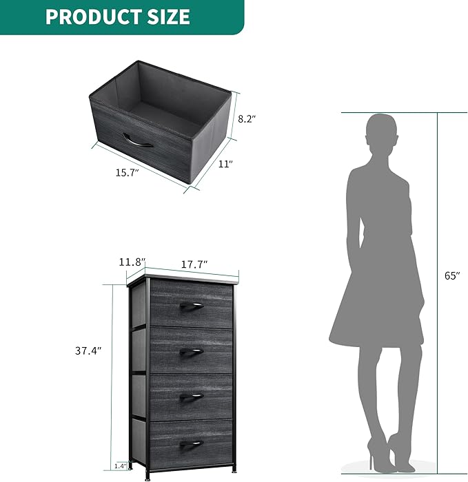 YITAHOME Dresser with 4 Drawers - Fabric Storage Tower, Organizer Unit for Hallway, Closets - Sturdy Steel Frame, Wooden Top & Easy Pull Fabric Bins