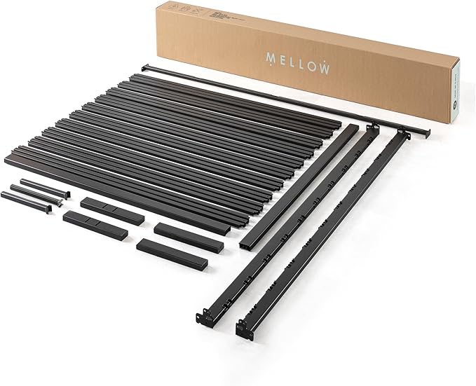 Mellow Rocky Base C 14" Platform Bed Heavy Duty Steel Black, w/ Patented Wide Steel Slats (No Box Spring Needed) - Cal King