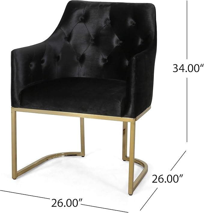 Christopher Knight Home Fern Modern Tufted Glam Accent Chair with Velvet Cushions and U-Shaped Base, Black and Gold Finish