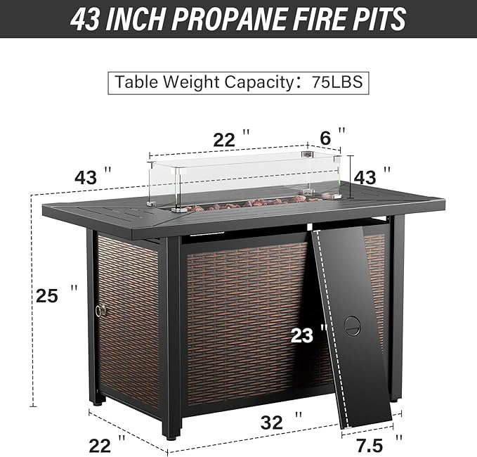 Belord Patio Furniture Set with Fire Pit Table - 8 Piece Outdoor Wicker Furniture Set with 43" 50000 BTU Propane Fire Pit and Rocking Chairs Patio Conversation Set for Deck Outside Backyard Blue