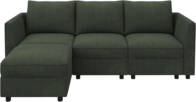 HONBAY Modular Sectional Sofa with Storage L Shaped Sectional Sofa, Convertible Couches for Living Room - Green