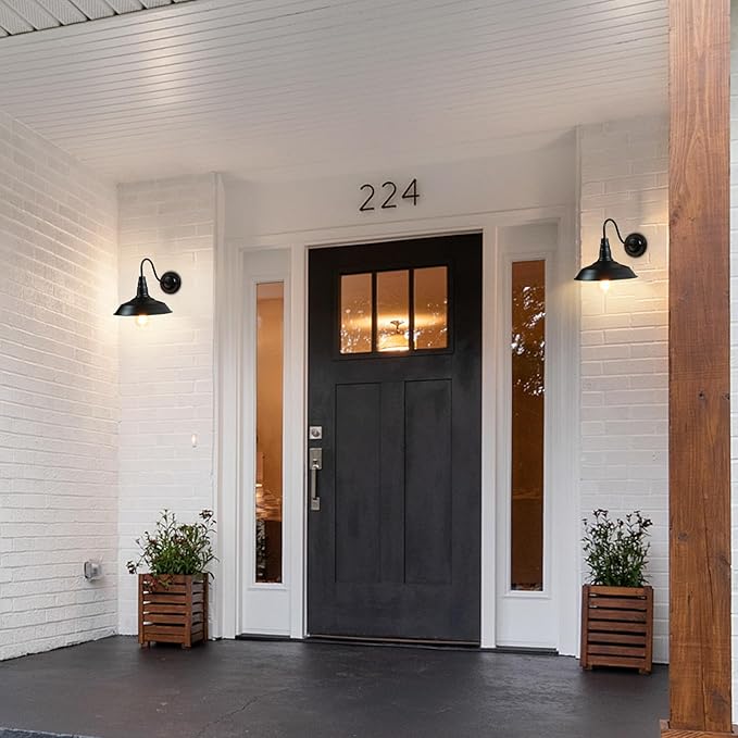 LynPon Gooseneck Barn Lights Indoor, Black Farmhouse Wall Sconces Set of Two, 2 Pack Rustic Wall Light Fixtures Industrial Wall Mount Lighting for Warehouse Front Door Porch Garage Entryway