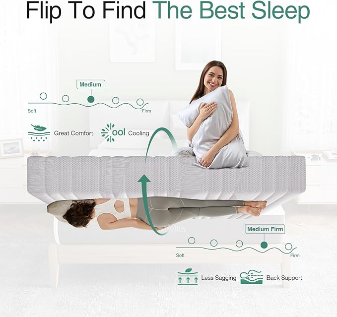Novilla 14 Inch Queen Size Mattress in a Box with Advanced Cooling Gel Memory Foam Bed with Advanced Charcoal Support Medium-Firm Pressure Relief with Motion Reduction & Triple-Zone Support