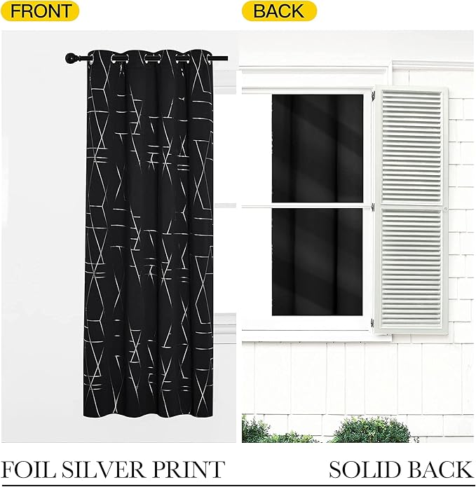 NICETOWN Blackout Curtains for Living Room - Foil Printed Shiny Stripes Pattern Thermal Insulated Blackout Drapes for Bedroom Kitchen Loft Cafe Window (2 Panels, 52" Wide by 63" Long)