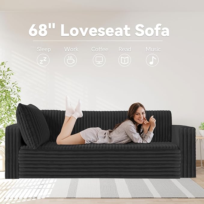 HABUTWAY Folding Sofa Bed, 2 in 1 Convertible Sleeper Chair with 2 Pillows, Portable Fold Out Chair Bed with Armrest, Comfy Floor Couch, Lazy Sofa for Living Room Bedroom Dorm Home Office, Black